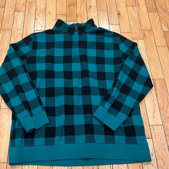 LANDS’ END Men’s green and black buffalo plaid 1/4 zip knitted sweater. Size XL - Picture 1 of 11